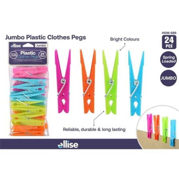 24pce Jumbo Clothes Pegs-Coloured image 0