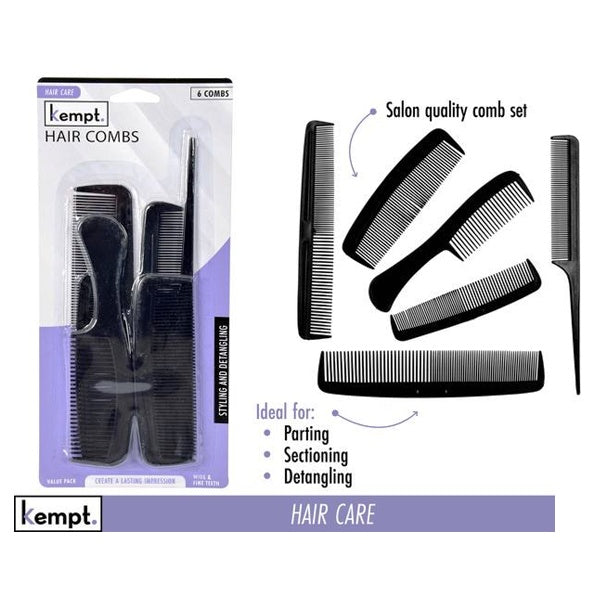 6pce Black Comb Set-Assorted Sizes image 0