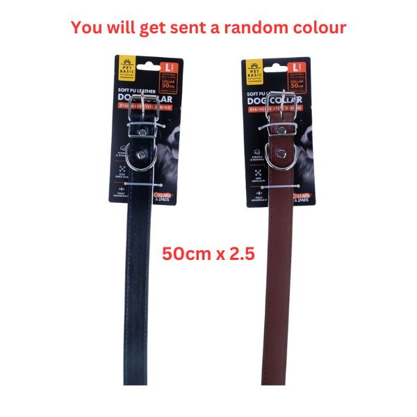 Dog Collar Leather Black & Brown Assorted in Carton (L) 50 x 2.5 image 0