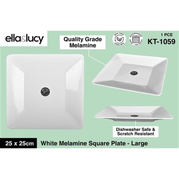 1Pce Melamine White Square Plate 25cm image 0