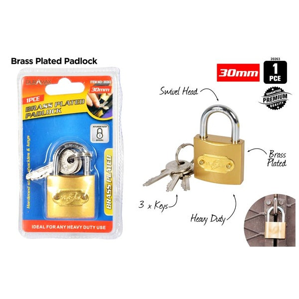 1pce Padlock-30mm-Brass Plated image 0
