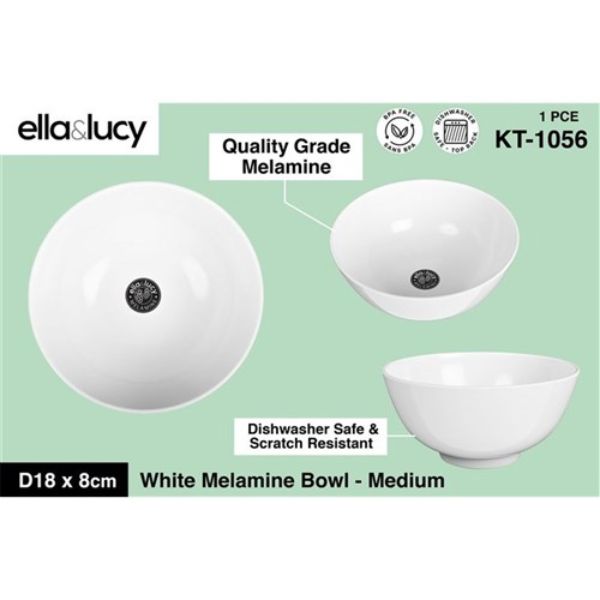 1Pce Melamine White Bowl SoupMed 18x8cm image 0