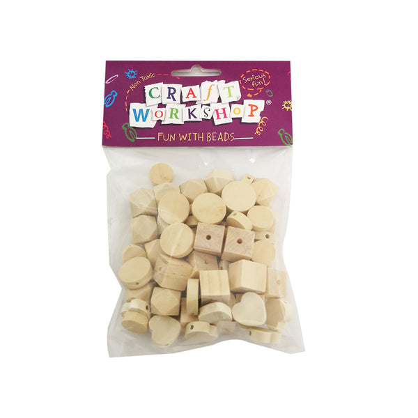 Craft Beads Wooden Asst Shapes 60pc image 0