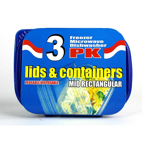 Rectangular Containers w Blue Lids 3PC - 709ml image 0