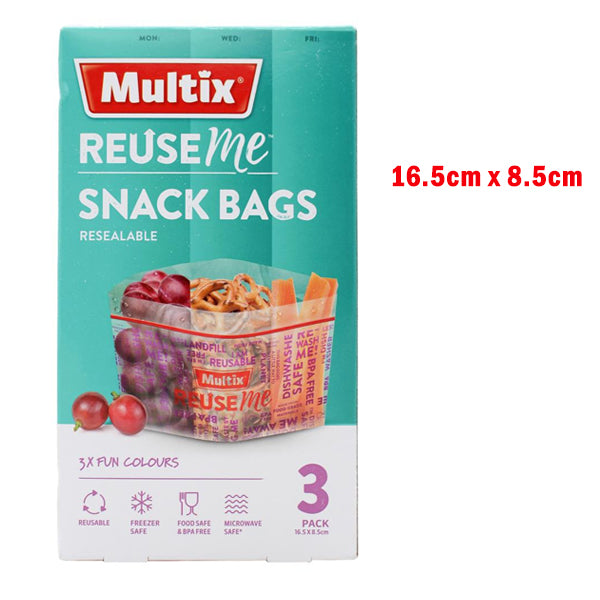 MULTIX PK3 REUSEME SNACK BAGS RESEALABLE 16.5cm x 8.5cm image 0