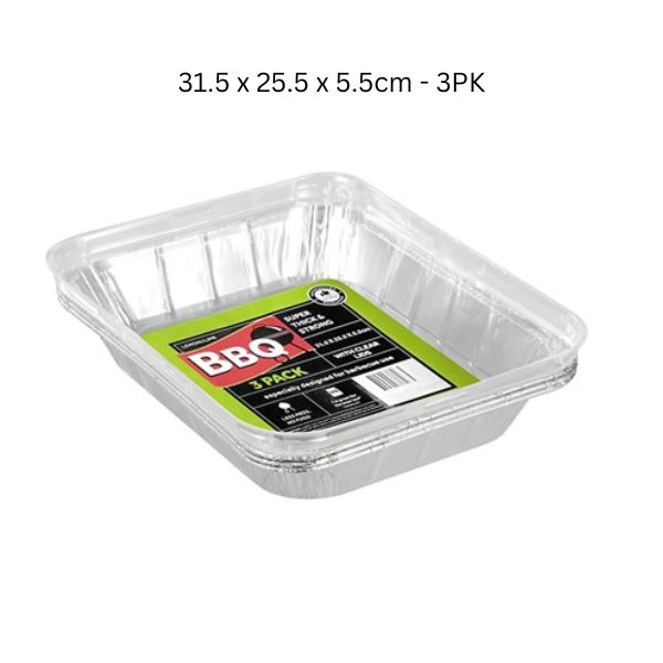 FOIL TRAY W/ PLASTIC LID 3PK 31.5X25.5X5.5CM image 0