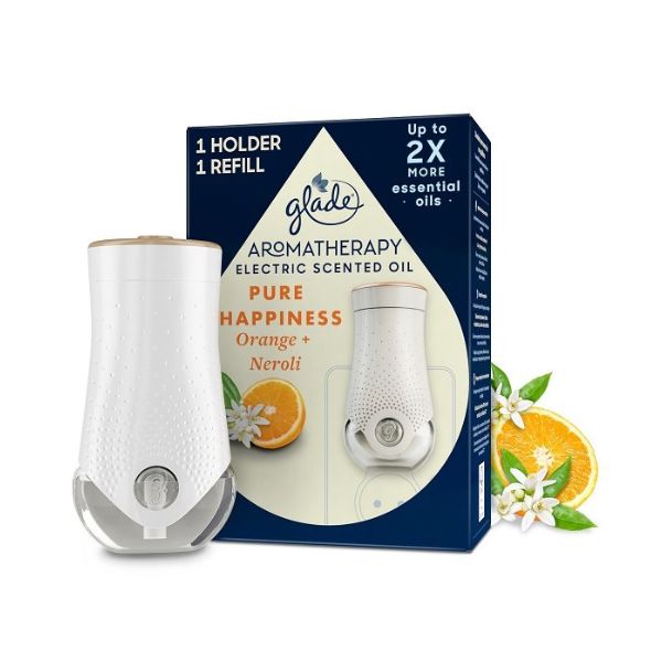 GLADE 20ml AROMATHERY ELECTRIC SCENTED OIL WARMER AND REFILL PURE HAPPINESS ORANGE NEROLI image 0