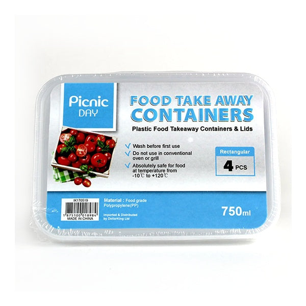Plastic Containers with Lids - Rectangular 750ml 4PC image 0
