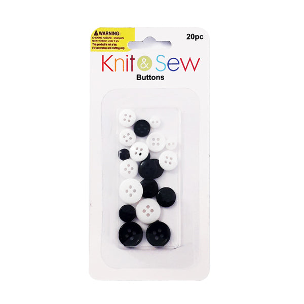 K&S Black&White Buttons Asst 20pcs image 0
