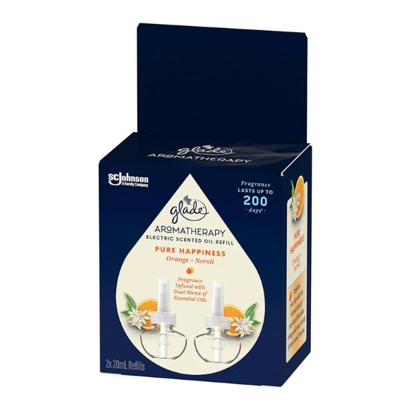 GLADE PK2 20ml AROMATHERAPY ELECTRIC SCENTED OIL REFILL PURE HAPPINESS ORANGE NEROLI image 0