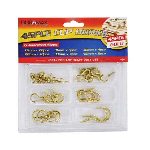 45pce Cup Hooks-Gold-6 Asst Sizes image 0