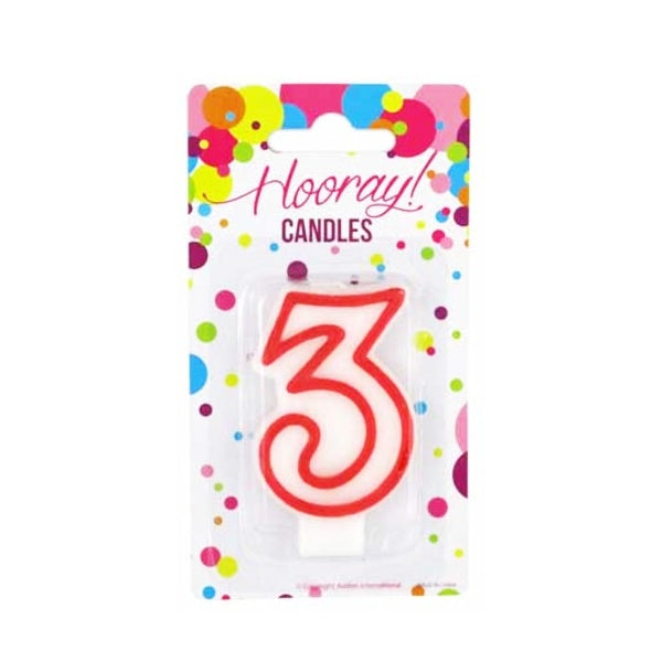 Candle Number 3 Red/White 7.5cm BC image 0