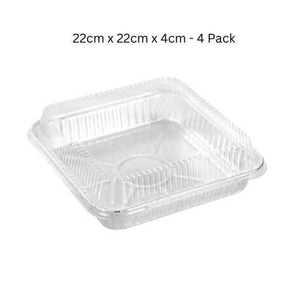 FOIL TRAY W/ PLASTIC LID 4PK 22X22X4CM image 1