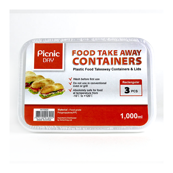Plastic Containers with Lids - Rectangular 1000ml 3PC image 0