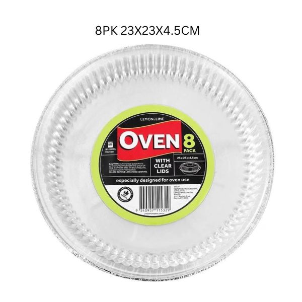 FOIL TRAY ROUND W/ PLASTIC LID 8PK 23X23X4.5CM image 0