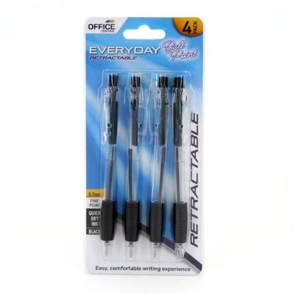 Pen Retractable Ball Point Black 4pk image 0