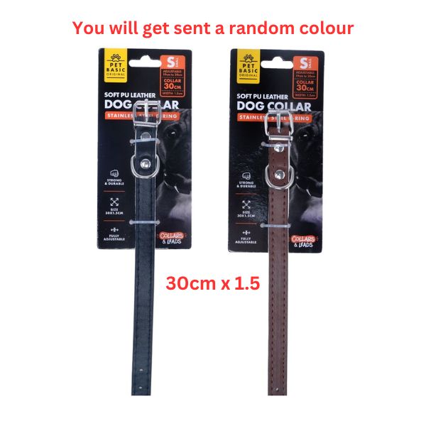 Dog Collar Leather Black & Brown Assorted in Carton (S) 30 x 1.5 image 0