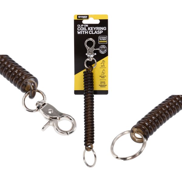 Coil Keyring With Clip & Keyring Black Extends to 70cm image 0