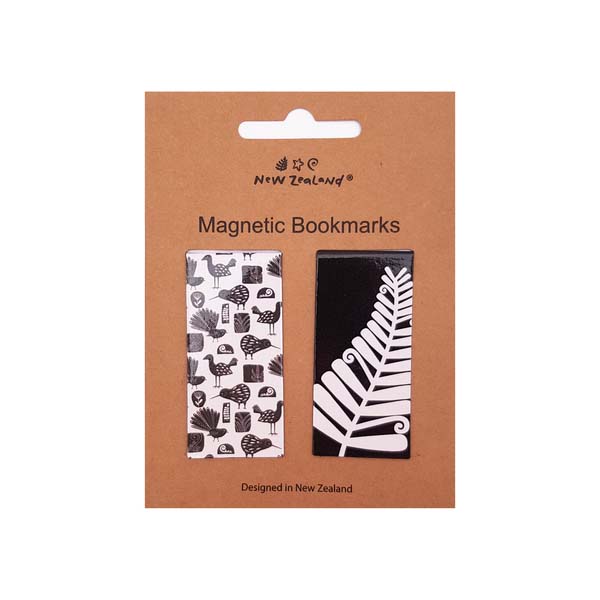 Magnetic Bookmark NZ Birds B&W 2pc image 0