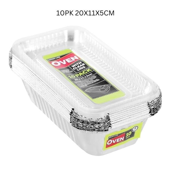 FOIL TRAY W/ PLASTIC LID 10PK 20X11X5CM image 0