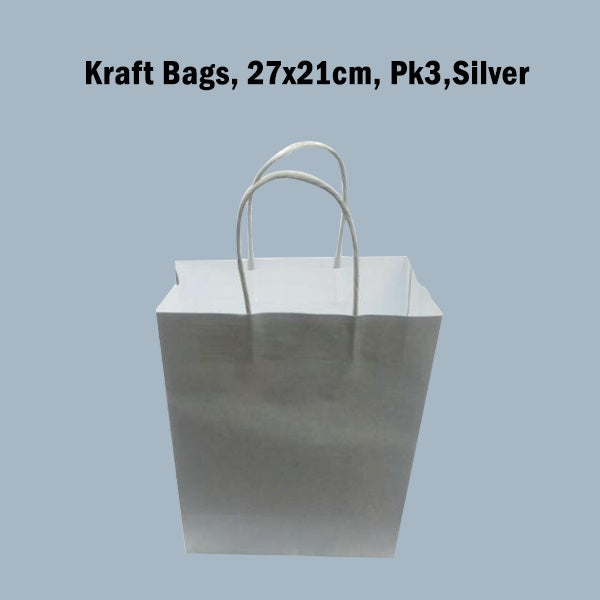 Kraft Bags 27x21x11cm Pk3 Silver image 0