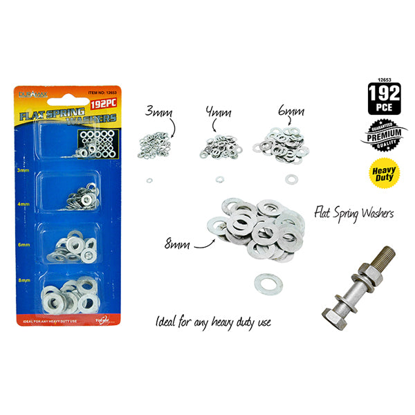 192pce Flat Spring Washers-Asst Sizes image 0