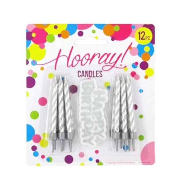 Candle Happy Bday 12 Spiral Silver image 0