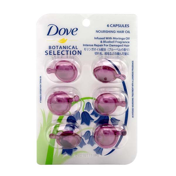 DOVE PK6 X 1mL BOTANICAL SELECTION NOURISHING HAIR OIL INFUSED WITH MORINGA OIL & BLUEBELL FRAGRANCE image 0