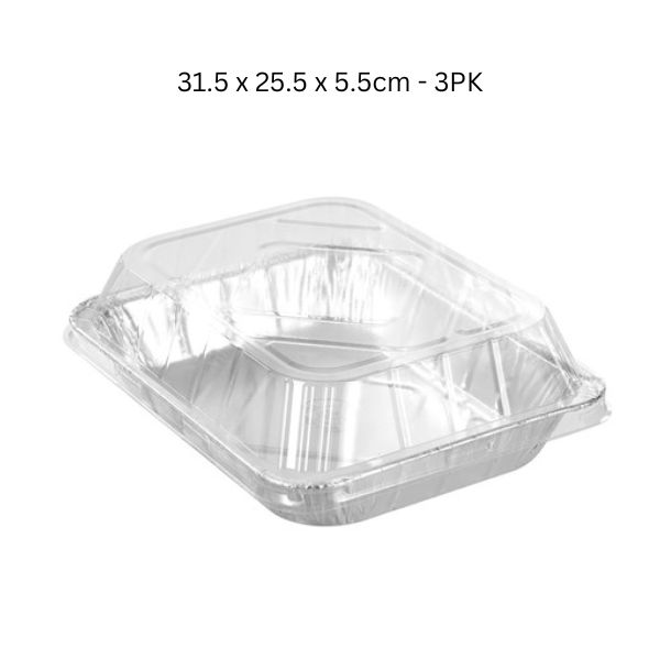 FOIL TRAY W/ PLASTIC LID 3PK 31.5X25.5X5.5CM image 1