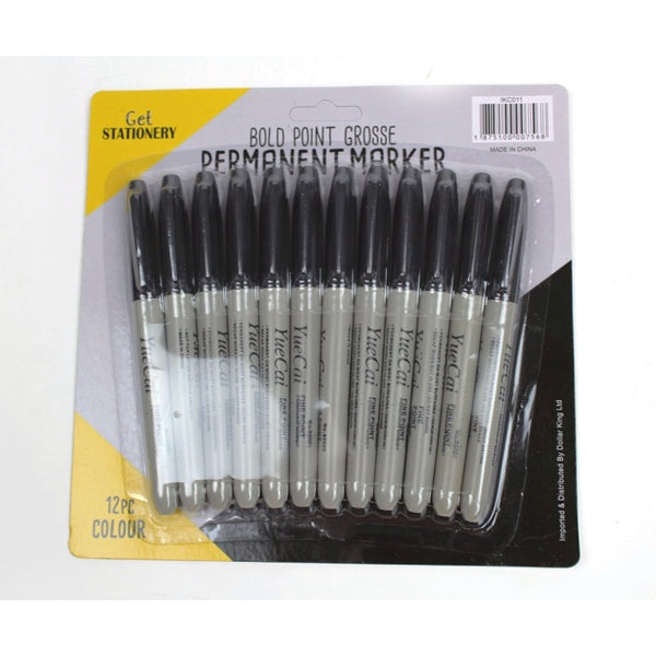 12PC Permanent Markers - Black image 0