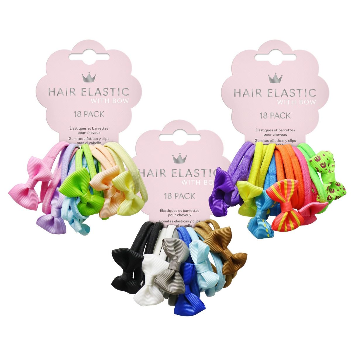 Hair Elastic Plain & Bow 18pk