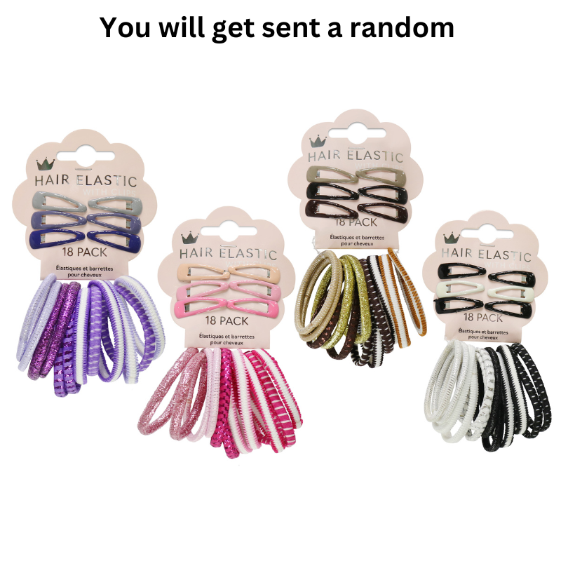 Hair Elastic Gl W/Clips 18pk
