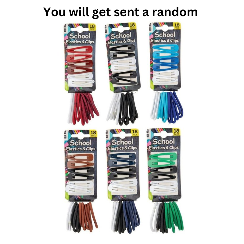 Hair Elastic W/Clips 18pk 6Asst