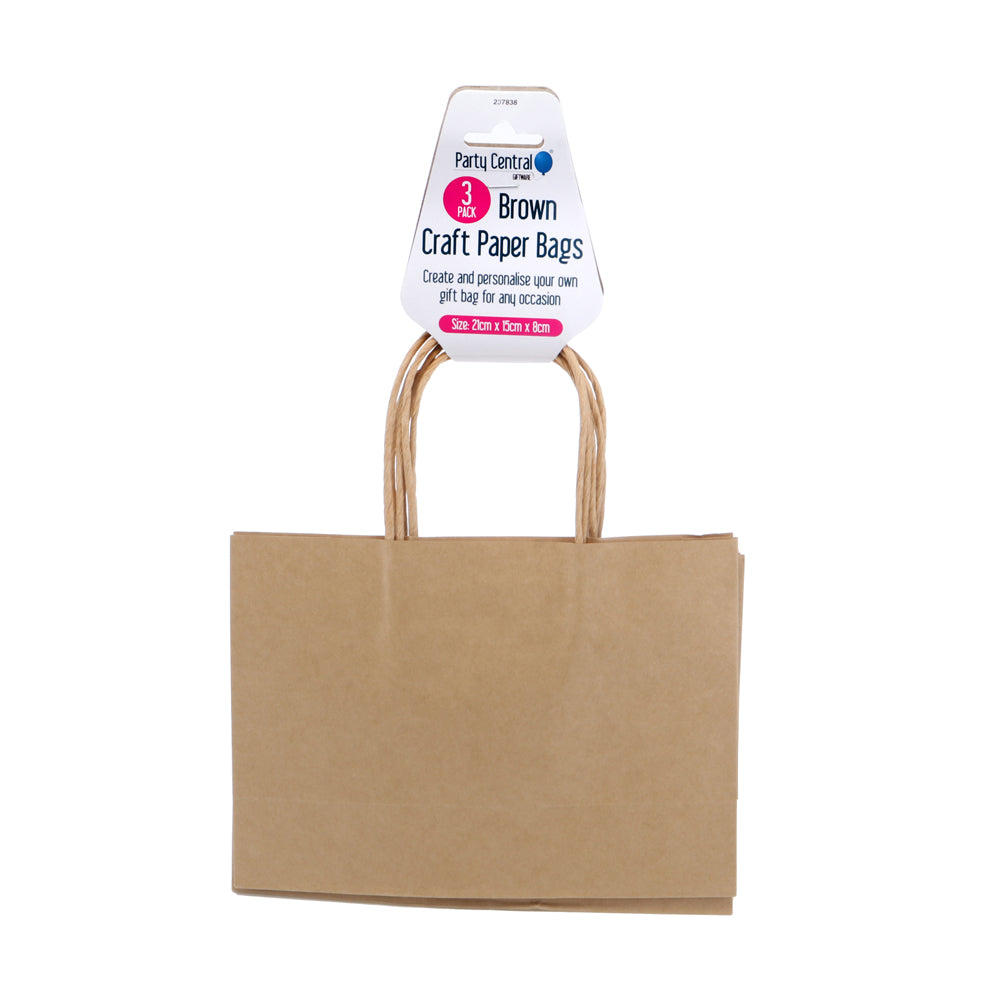 Brown Kraft Paper Bags 3pk – 21x15cm