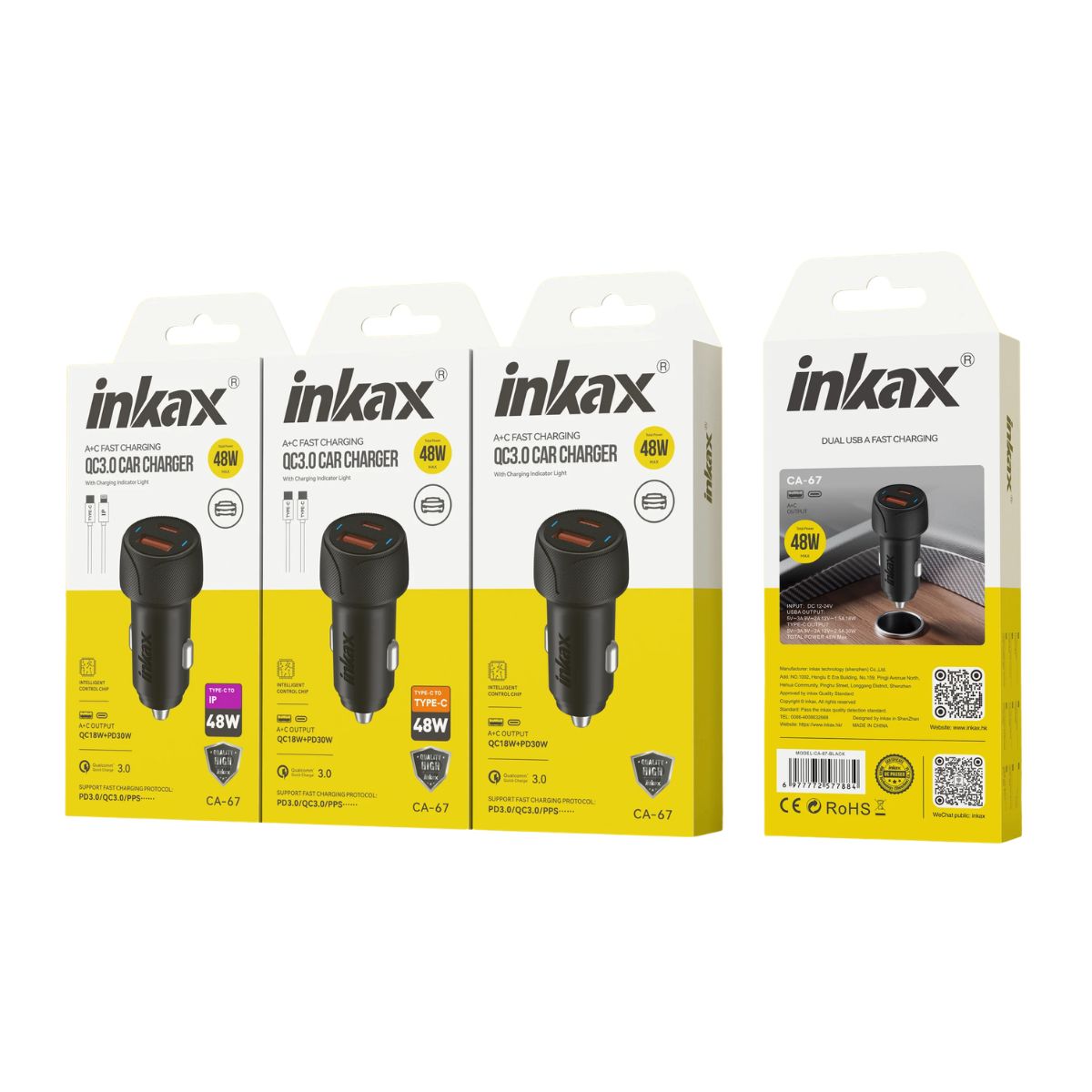 Inkax Car Charger CA-67 48W USB-C+USB-A QC3.0 Fast Charging