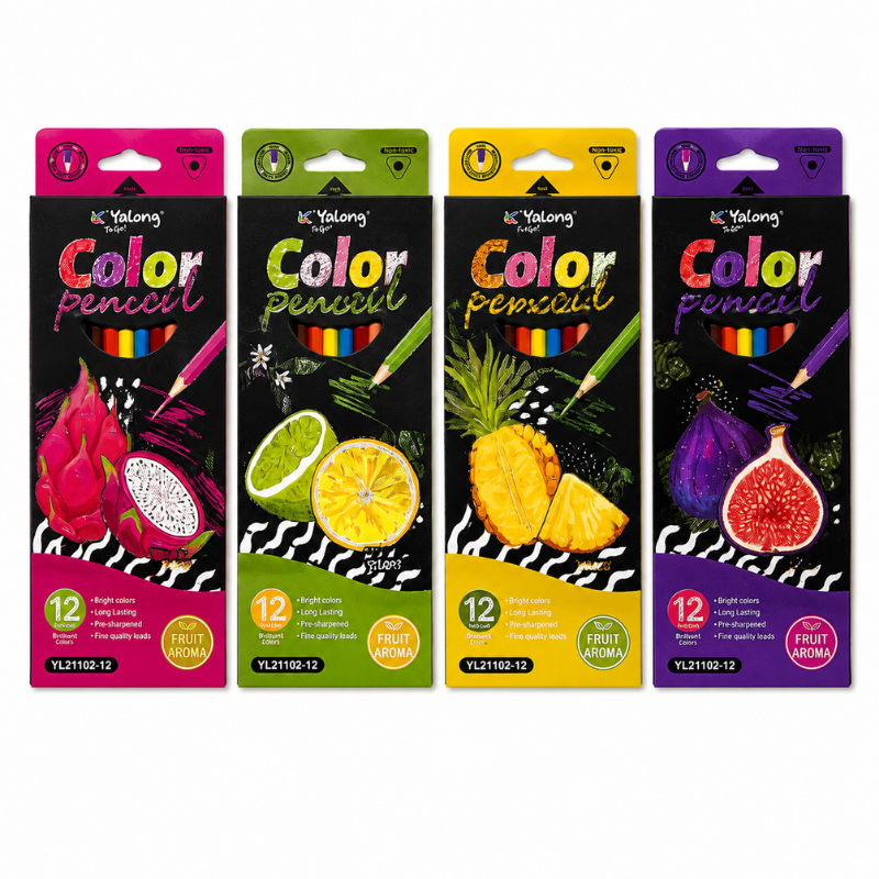 12 piece colour pencils set with bright colours for kids drawing and colouring