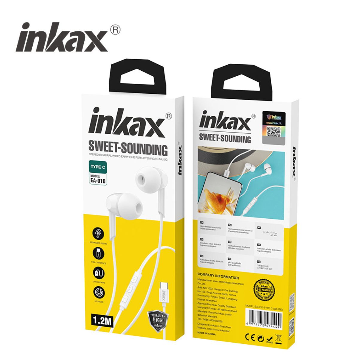 Inkax In-ear Wired Headphones EA-01D Type-C 1.2m White