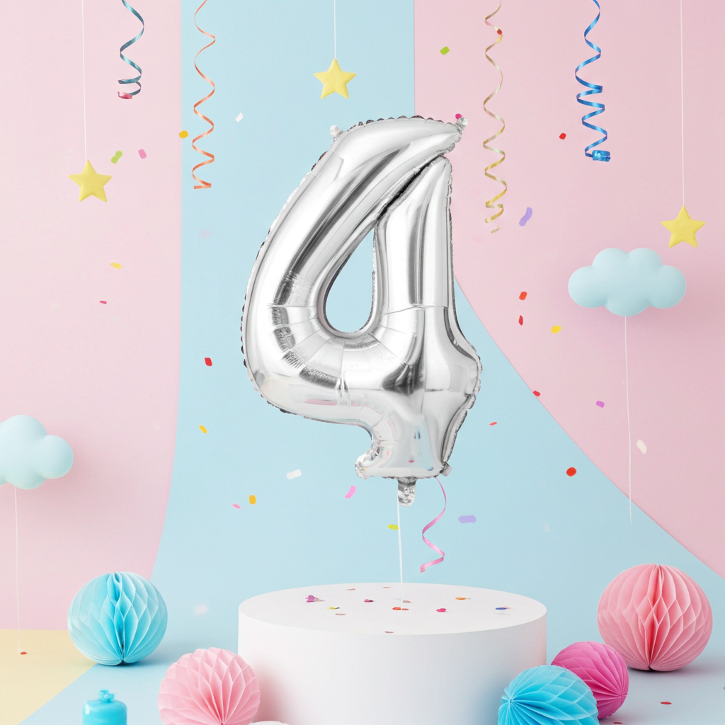 Silver Number 4 Foil Balloon 32 Inch