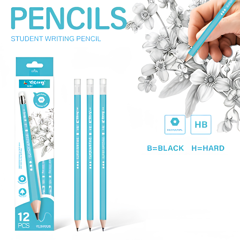 12 piece HB pencils set for school writing and drawing