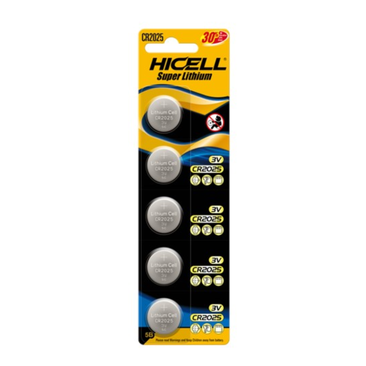 HICELL Super Lithium Button Cell CR2025 5 pack batteries