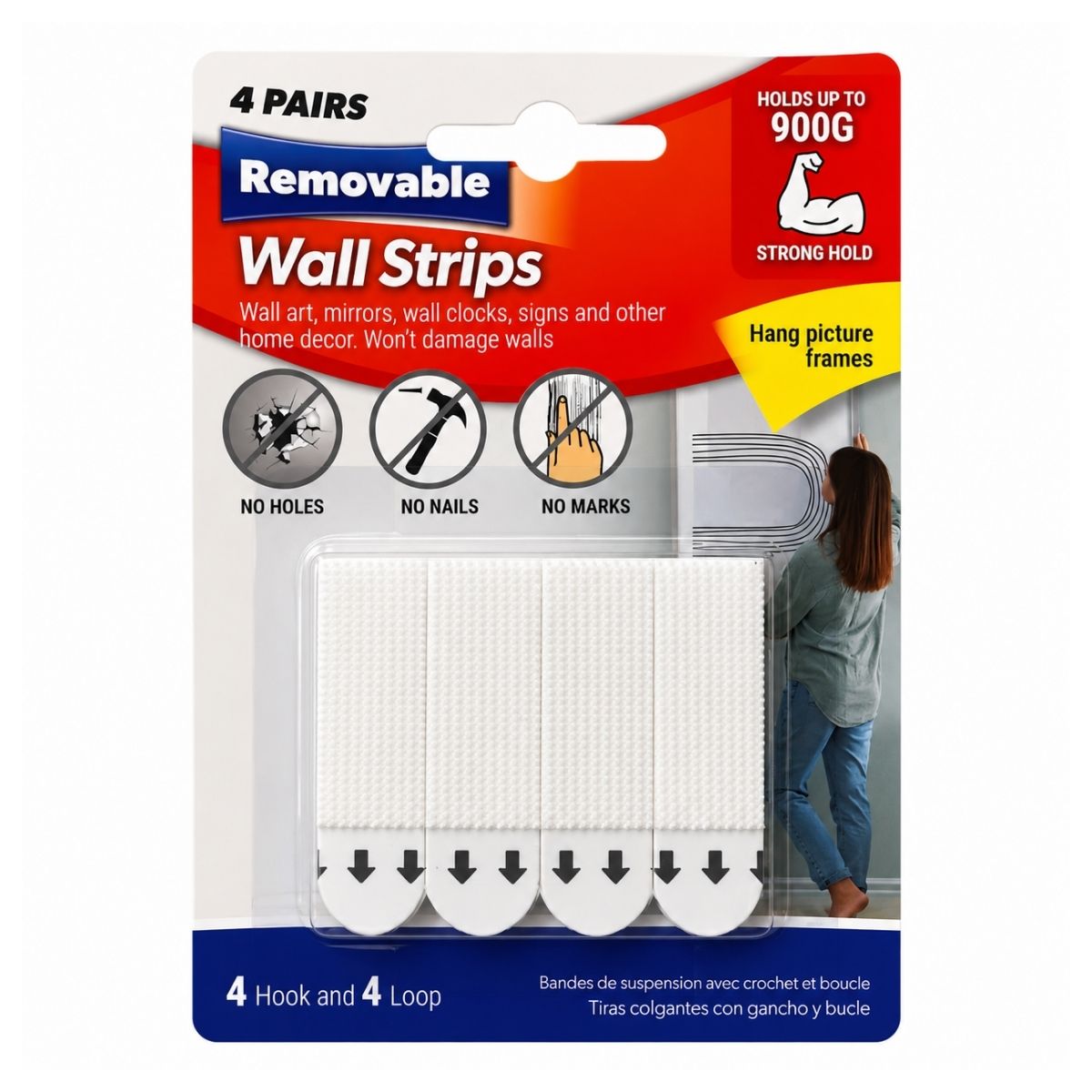 Hanging Strips Hook & Loop 16 x 55mm 4 Pairs