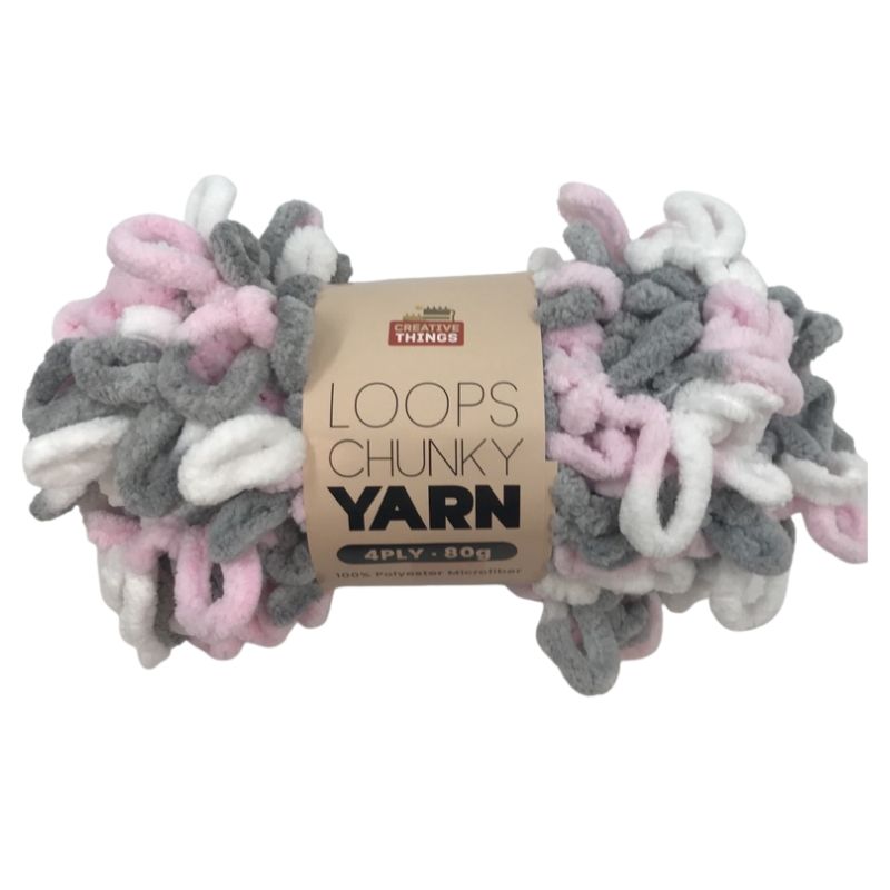 Chunky Loop Yarn - 80G(Soft Grey, White & Pink)