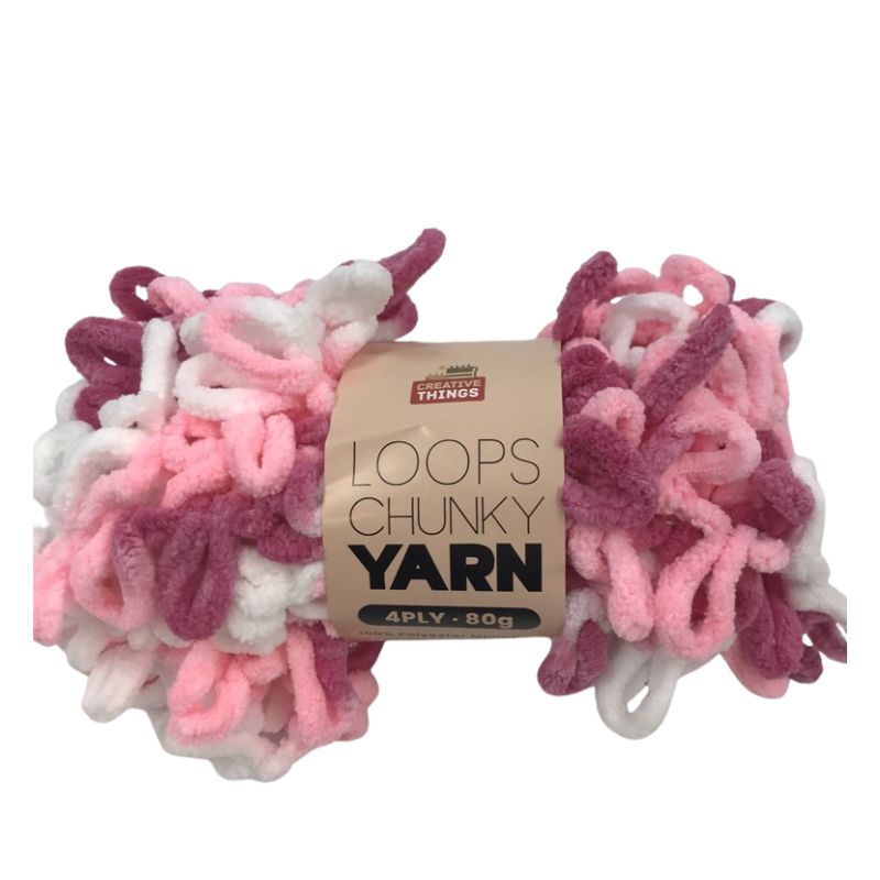 Chunky Loop Yarn - 80G(Pink, White & Berry Mix)