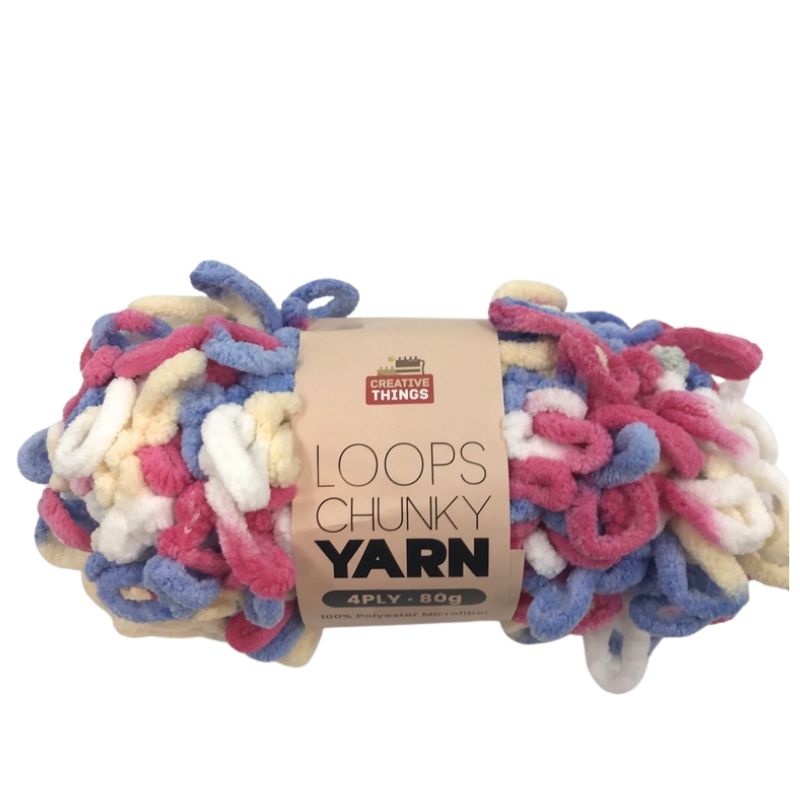 Chunky Loop Yarn - 80G(Blue, Red, Cream & Pink Mix)