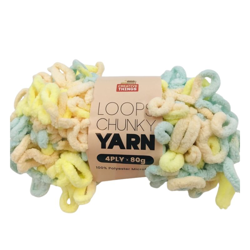 Chunky Loop Yarn - 80G(Mint, Yellow & Cream Mix)