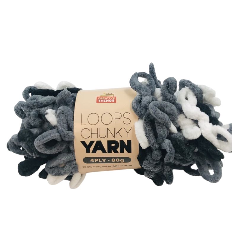 Chunky Loop Yarn - 80G((Black, Grey & White Mix)