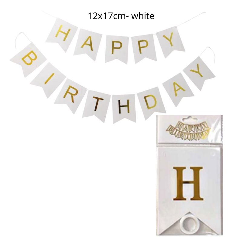 Happy Birthday Banner 12x17cm- White