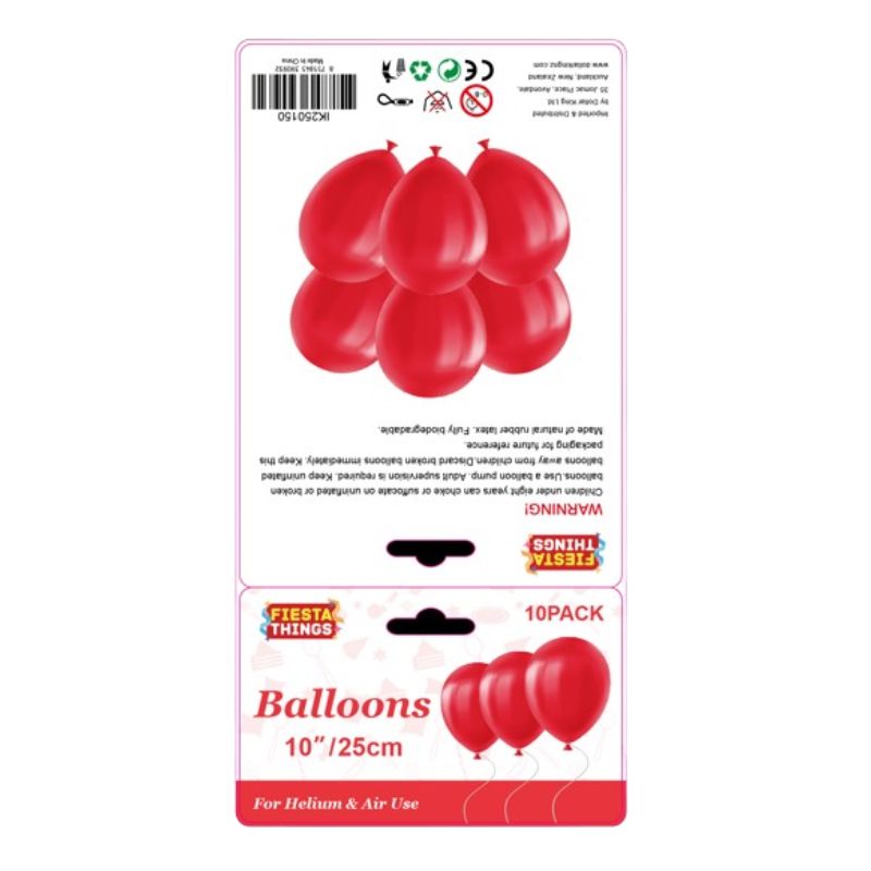 10pc Balloons 25cm - Red