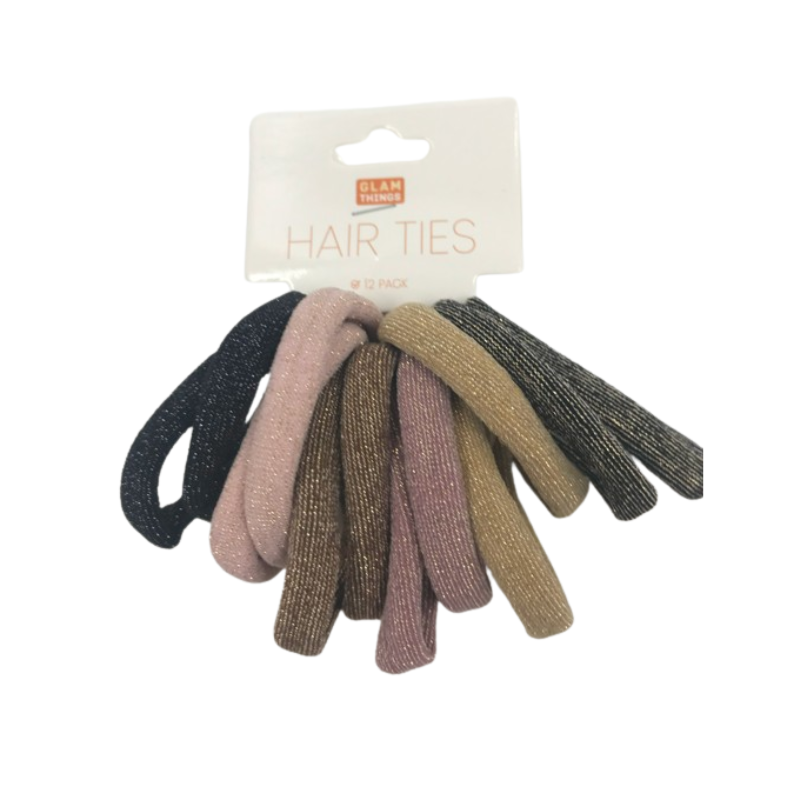Hair Ties 6.5cm 12pc - Glitter Brown Mix