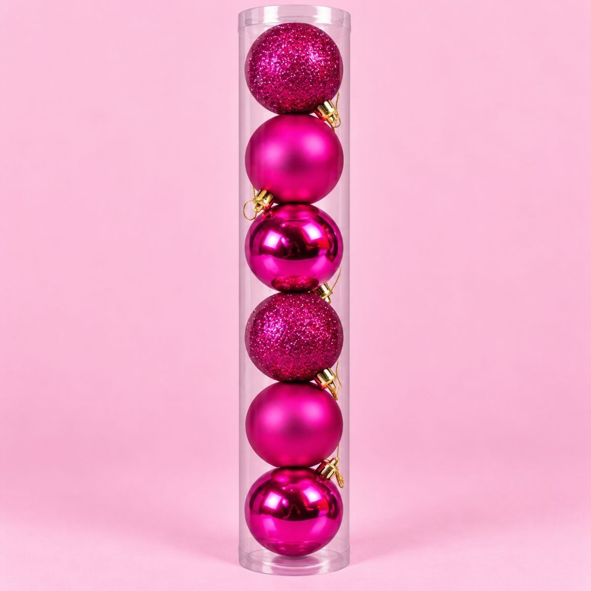 Baubles in Tube 6pc 70mm - Pink